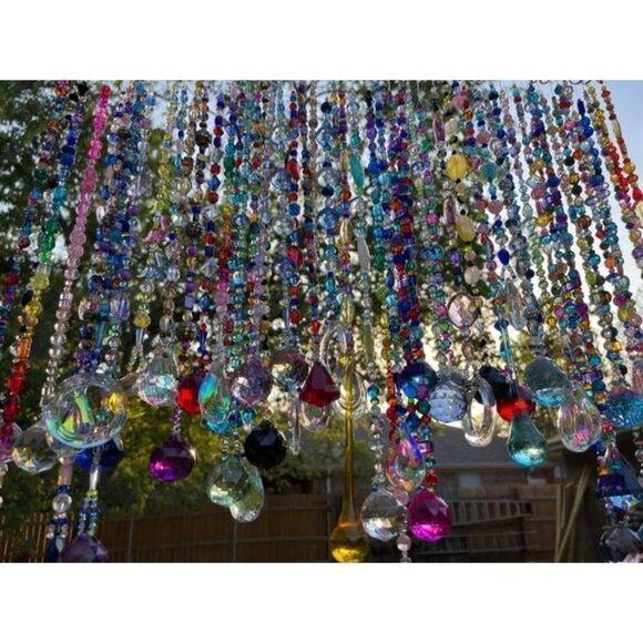 Handmade Beaded Suncatcher - Multicolored - Turquoise Glass Bulb - Hanging Decor - Picture 9 of 10